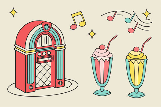 1950s diner retro vector graphics jukebox and more