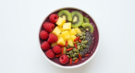 fresh fruit salad. Vibrant Acai Bowl with Fresh Tropical Fruits