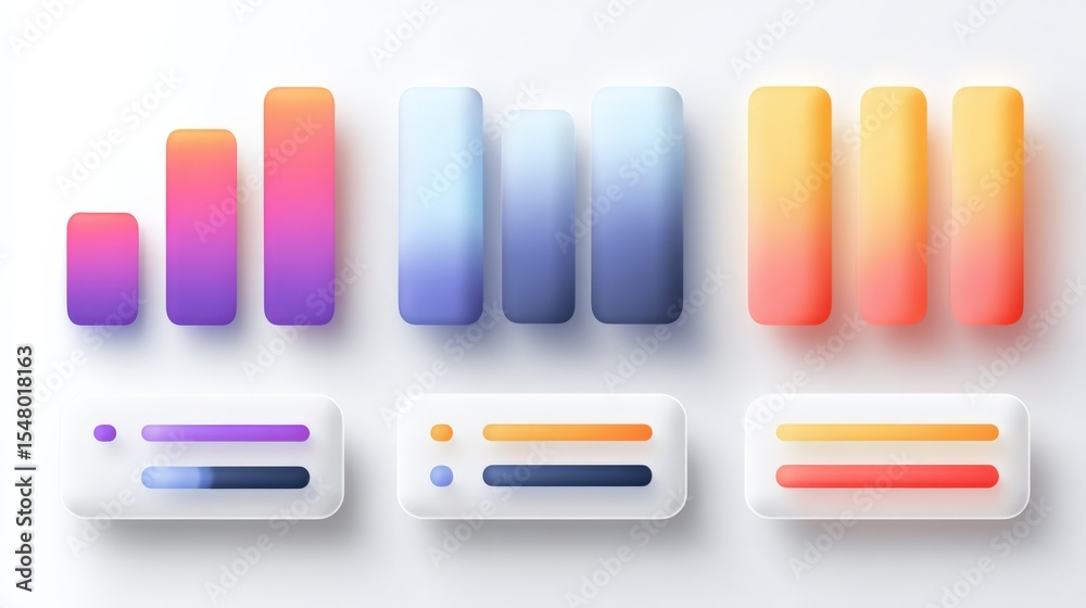 Aufkleber Modern colorful bar graphs and data visualizations with smooth gradient effects for business presentations and analytics reports