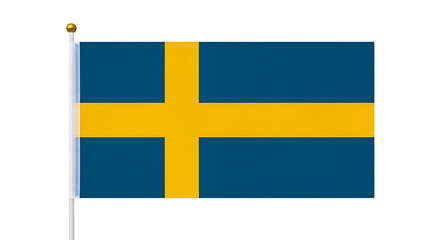 Blue flag with a horizontal yellow cross and a ball-topped flagpole on the left. Symbol depicts a national identity without text, standing out against the clear layout