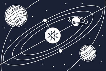 Geometric solar system illustration planets stars and space