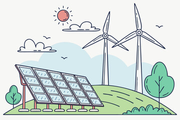 Flat illustration of renewable energy sources and technology