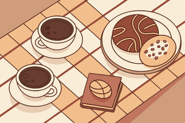 Flat style coffee break scene with cup illustration