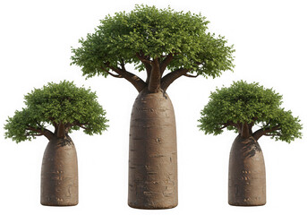 Three baobab trees different sizes isolated on black