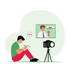 Journalist Taking Notes During News Broadcast