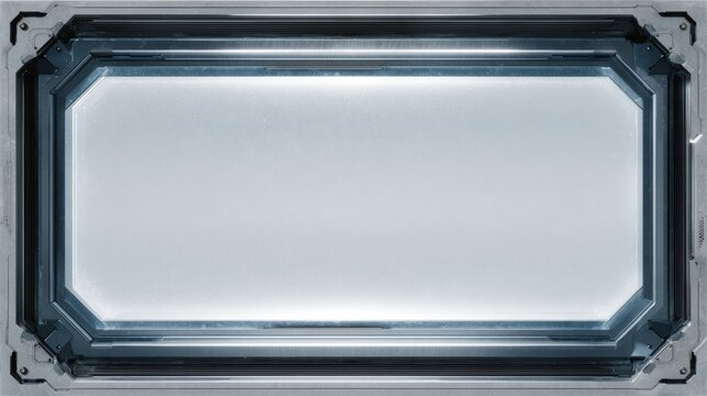 Futuristic sci fi spaceship window with a high tech metal frame for a technology background