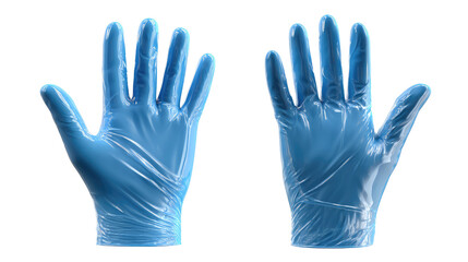 Obraz premium Pair of Blue Protective Gloves: Isolated image of two blue, disposable gloves, highlighting their protective design, perfect for medical, hygiene, or lab work.