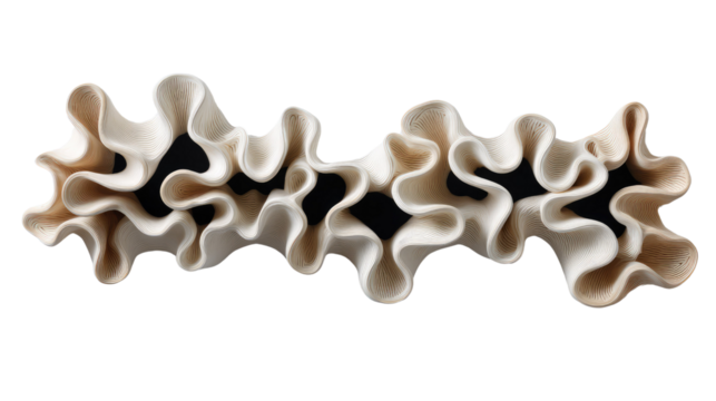 Abstract Ceramic Sculpture: A visually captivating abstract ceramic sculpture. This exquisite piece showcases an intricate design with delicate folds and textures.
