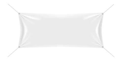  White rectangular vinyl banner hanging on ropes with eyelets, isolated on white background, ready for your advertisement or promotional text © WinWin