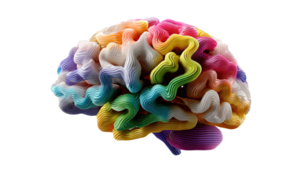 Colorful Brain: A vibrant representation of the human mind, rendered in a spectrum of colors, symbolizing thoughts and creative exploration.