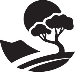 A tree and a bench with a sunset in the background silhouette 