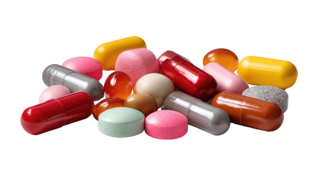 Pharmaceutical Array: A vibrant array of medicine capsules, each meticulously captured, showcasing a symphony of colors and forms, symbolizing health, wellness, and medical advancements.