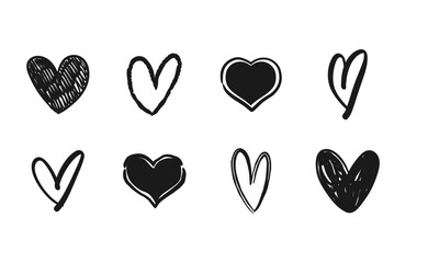 heart doodle set, hand drawn illustrations of hearts, love sketches