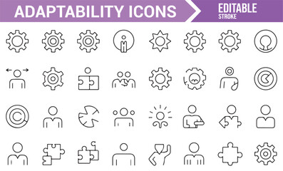Human and Gear Illustration Set for Representing Adaptability and Growth