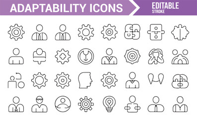 Adaptability Icons: Gear and Brain Symbols for Flexibility in Work