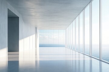 Obraz premium Empty modern concrete interior with ocean views
