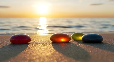 Pastel  Stones on a Beach at Sunrise Colored Smooth background 