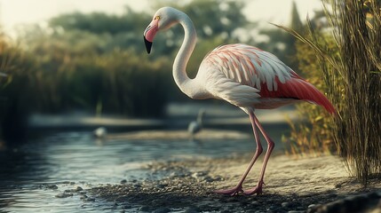 Naklejka premium Pink silhouette of flamingo at twilight high resolution picture
