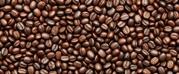Obraz premium Endless repeating horizontal vector pattern of dark roasted coffee beans, texture, cappuccino