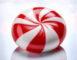 a glossy round red and white peppermint candy
