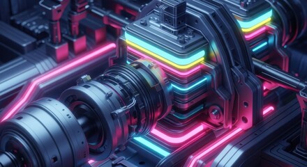 The Inner Workings of a Futuristic Glowing Machinery System