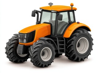 Obraz premium Bright orange agricultural tractor featuring bold tires and modern design represents innovation in farming with high traction technology enhancing productivity and efficiency in agriculture