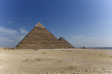 View of the Pyramids of Chephren and Cheops in Giza, Egypt