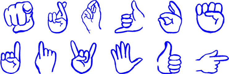 Hand Gesture Icons Crayon Chalk Drawing Vector Set
