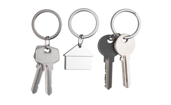 Set of Modern House Key with Keychain, isolated on a transparent background