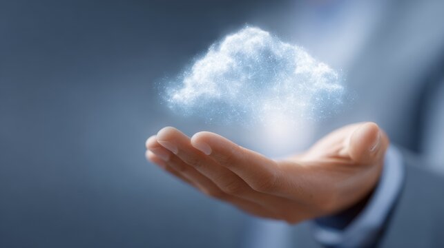 Cloud computing technology and data storage concept shows a hand holding a digital network - Powered by Adobe