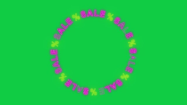 sale text neon lights circle border frame on green background animation, chroma key black friday mega sale and big promotion overlay motion design element	