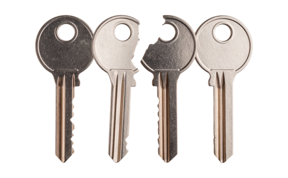 Set of Broken Key with Jagged Edges, isolated on a transparent background