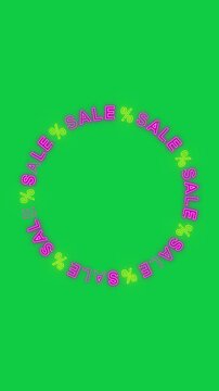 sale text neon lights circle border frame on green background animation, chroma key black friday mega sale and big promotion overlay vertical social media motion design element	