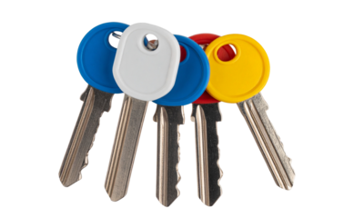 Set of Colorful Plastic Keys for Kids, isolated on a transparent background
