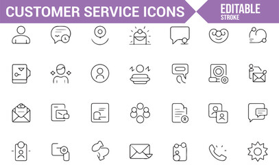 Customer Support and Service Icons Set Featuring Virtual Interaction