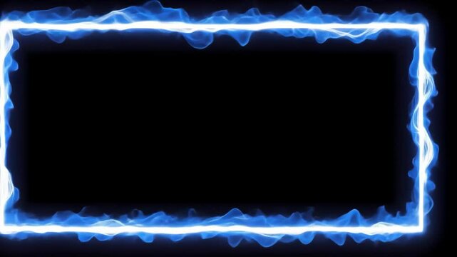 Electric blue frame on black background, energy border with light effect.