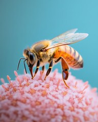Bee pollination action natural environment closeup photography floral background vibrant view earth and environment concept