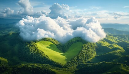 Nature's heart green hills and cloudy skies showcasing earth's environment landscape photography scenic viewpoint