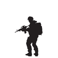Obraz premium Silhouette of a soldier with a rifle isolated on white background
