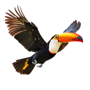 Flying toucan bird isolated on transparent background