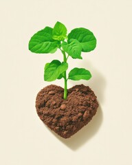 Growing green heart from soil earth environment nature scene minimalist design heartfelt connection to our planet