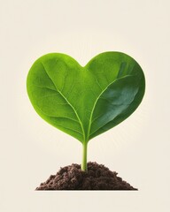 Nurturing earth green heart growing from soil nature poster minimalist art in tranquil environment
