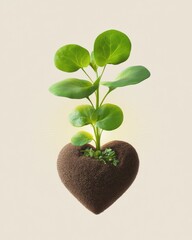 Nurturing earth a green heart growing from soil nature graphic minimalist warm environment concept of sustainability