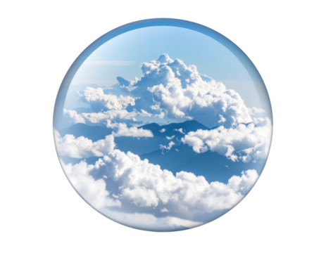 Side-Angled Cloudy Sphere with Transparent Layer and Hazy Sky Elements, Isolated on Transparent Background