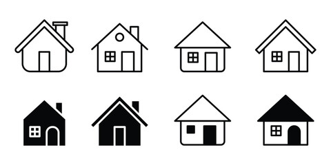 Simple black house icon set on white background. House icon collection.