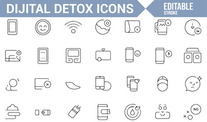Set of Digital Detox Icons for Unplugging and Resetting