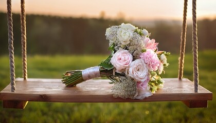 bouquet lies on a swing