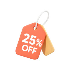 3d render of 25 percent off sale tags