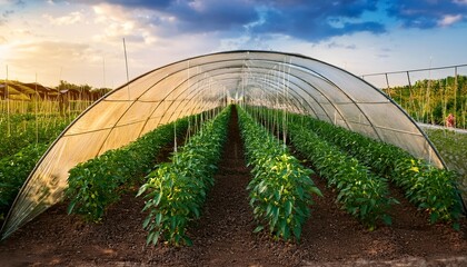 capsicum cultivation in poly house or garden with shed net for climate and pest control in agriculture