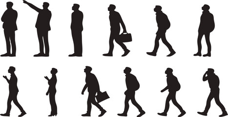 Silhouetted Human Figures: A series of minimalistic silhouettes showcasing various postures and actions, perfect for conveying a sense of everyday activity or illustrating diverse human behaviors.